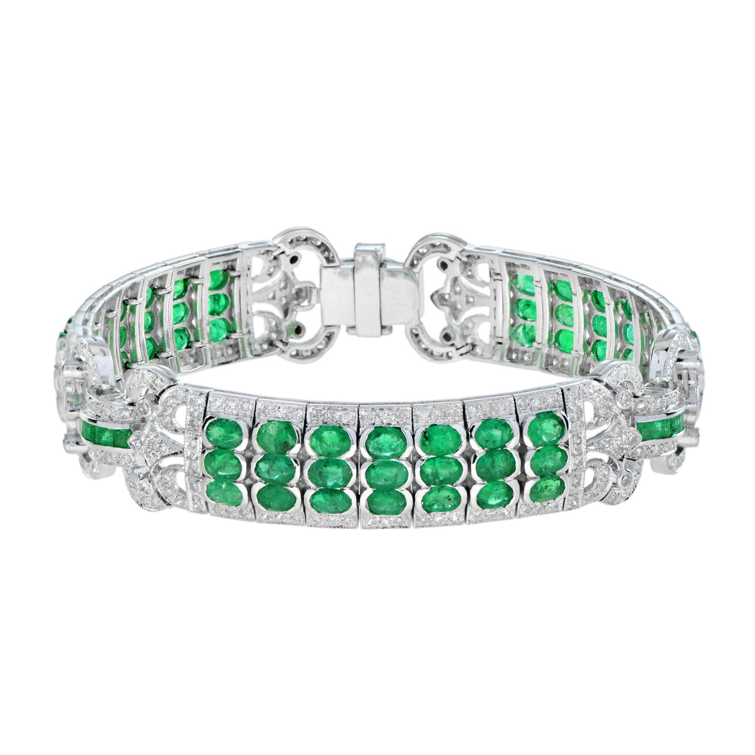 Art Deco Style 12.89 Ct. Emerald and Diamond Link Bracelet