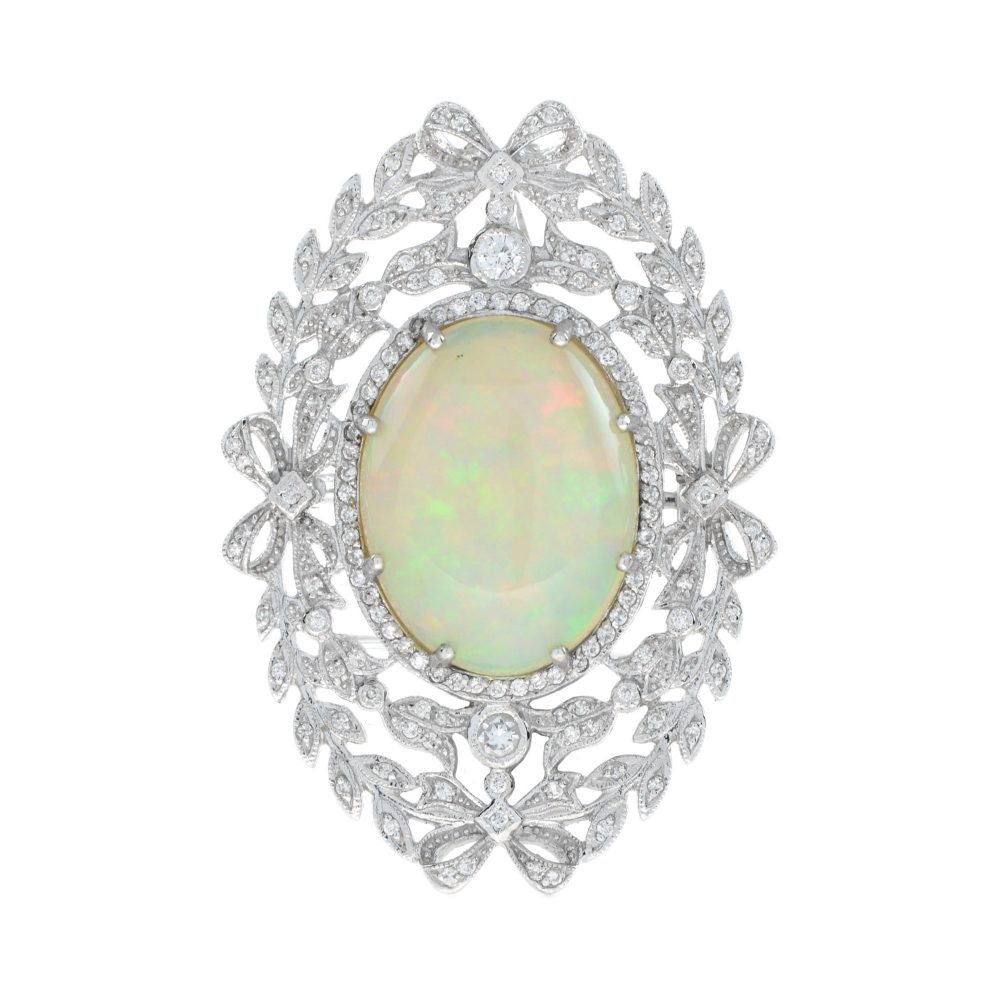 Edwardian Style 13.43 Ct. Ethiopian Opal and Diamond Brooch