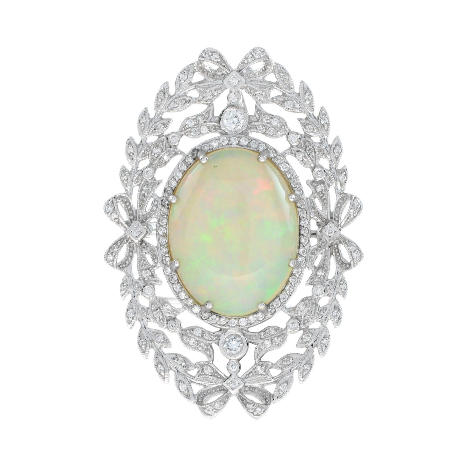 Edwardian Style 13.43 Ct. Ethiopian Opal and Diamond Brooch