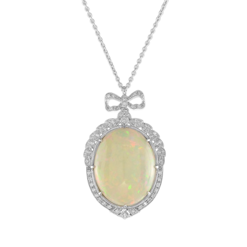 Edwardian Style 15.39 Ethiopian Opal and Diamond Necklace