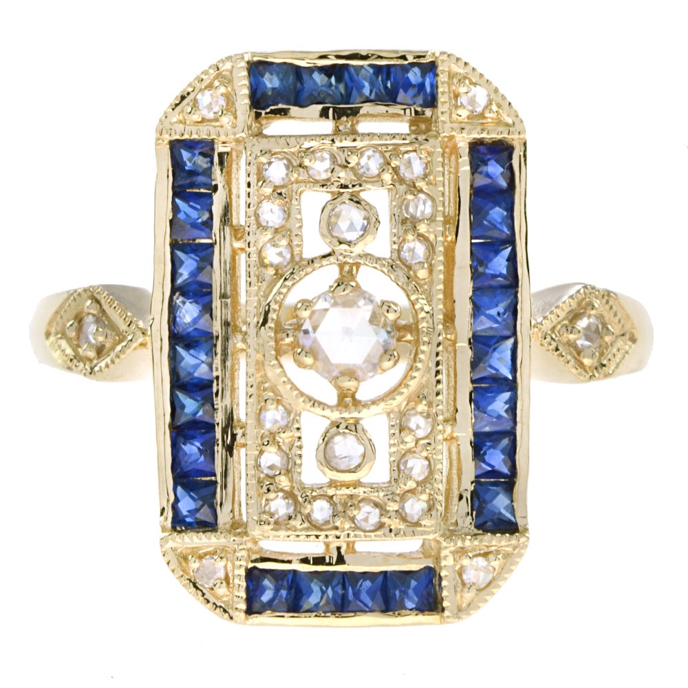 Rose cut Diamond Sapphire Antique Style Filigree Ring
