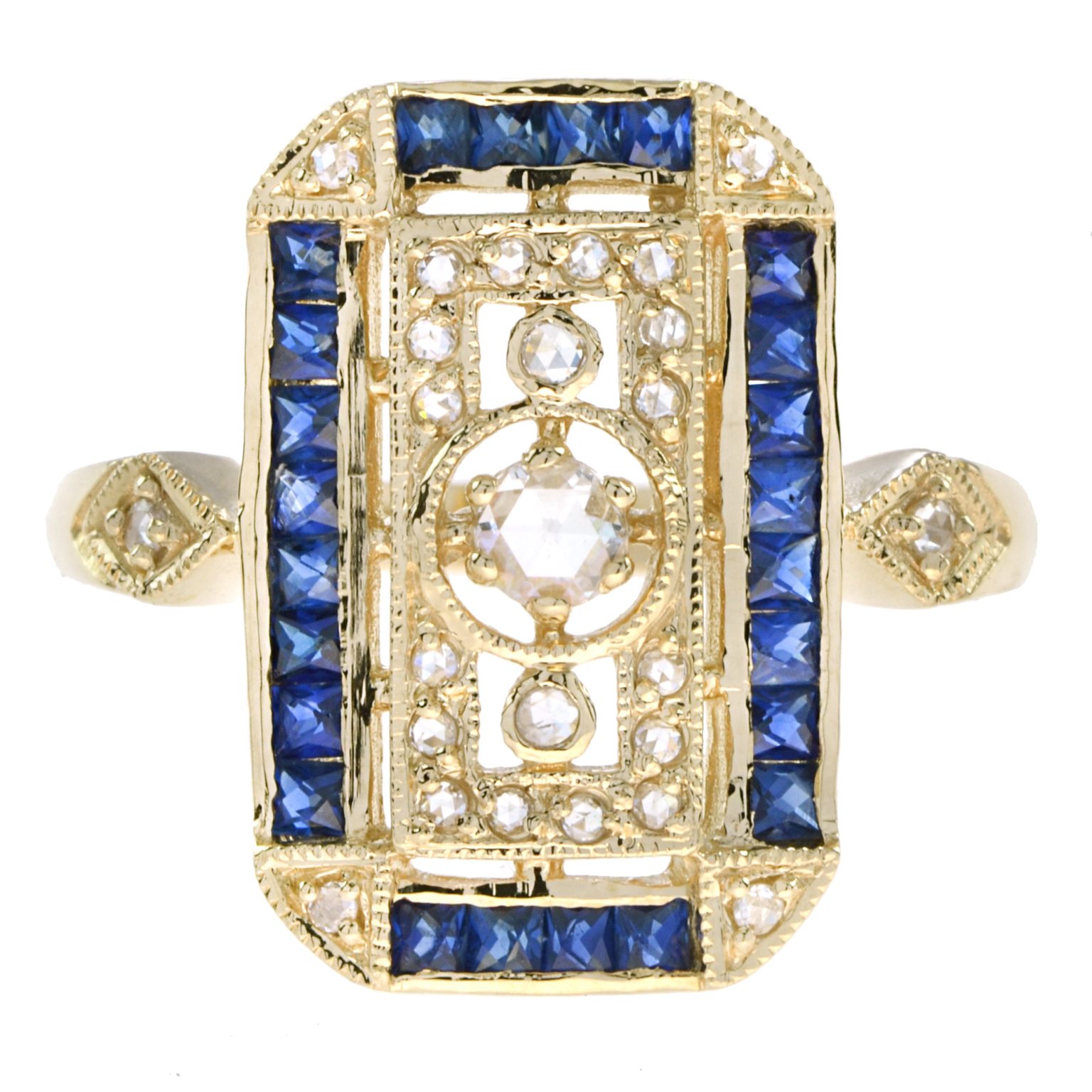 Rose cut Diamond Sapphire Antique Style Filigree Ring