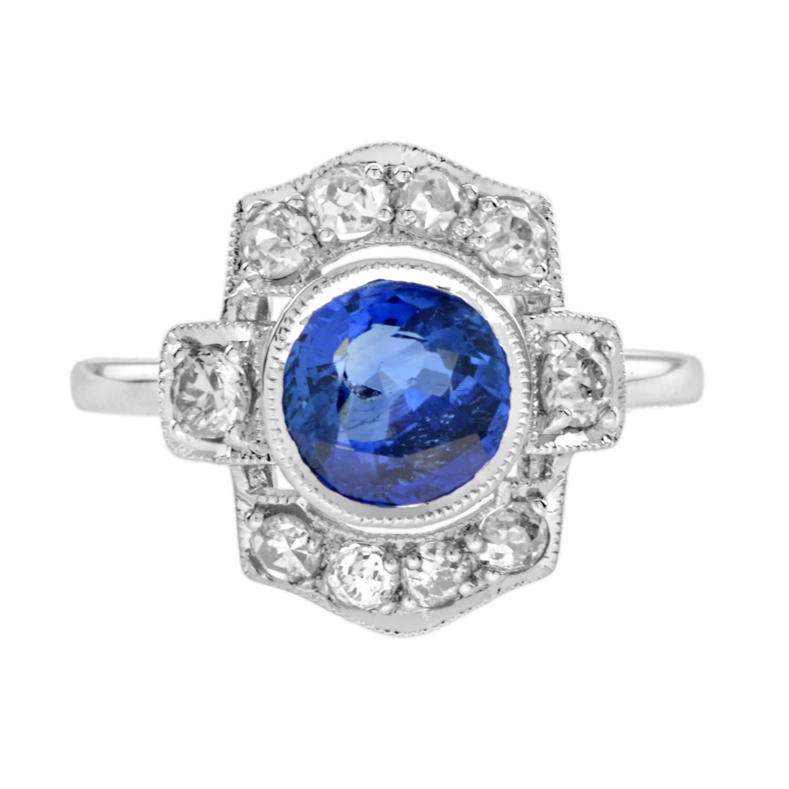 Ceylon Sapphire and Diamond Art Deco Style Halo Ring