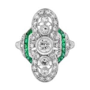 Art Deco Style Diamond and Emerald Cocktail Ring