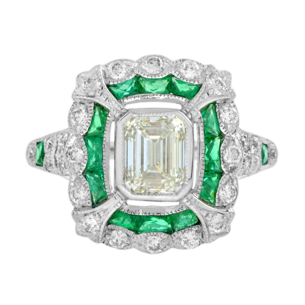 1 Ct. Emerald Cut GIA Diamond Emerald Art Deco Style Engagement Ring