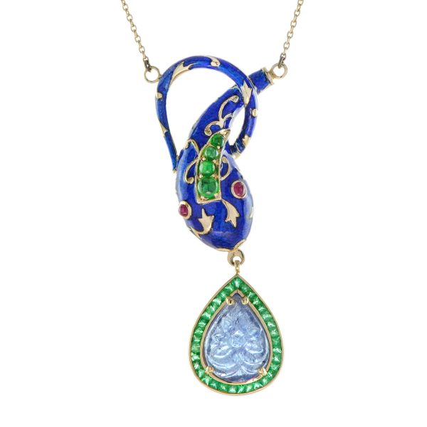 Carved Tanzanite Emerald Ruby Enamel Snake Necklace - Image 8