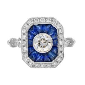 Diamond Sapphire Art Deco Style Target Engagement Ring