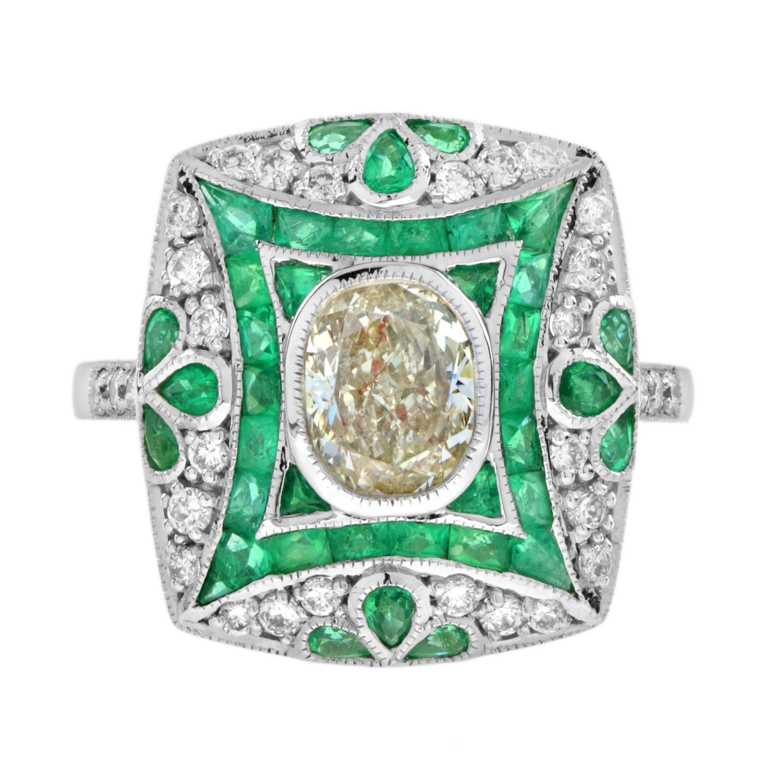 Certified Diamond and Emerald Art Deco Style Engagement Ring