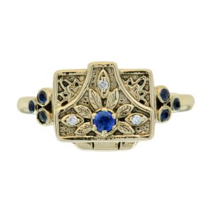 Sapphire and Diamond Vintage Style Poison Locket Ring
