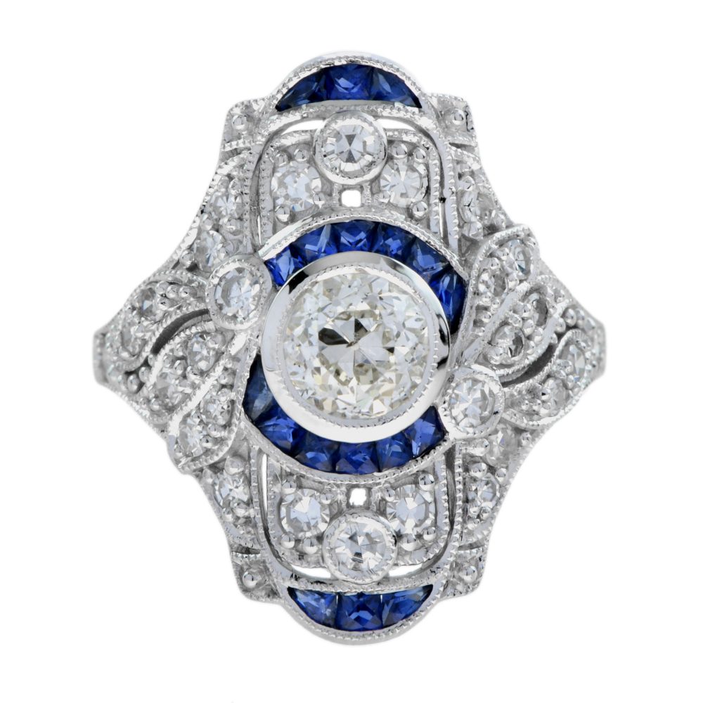 Old Cut GIA Diamond and Sapphire Art Deco Style Dinner Ring