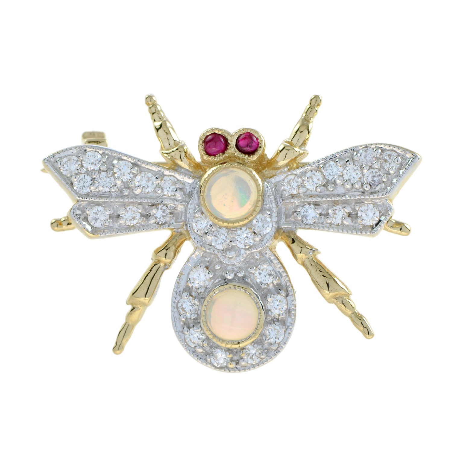 Opal Diamond Ruby Antique Style Bee Brooch