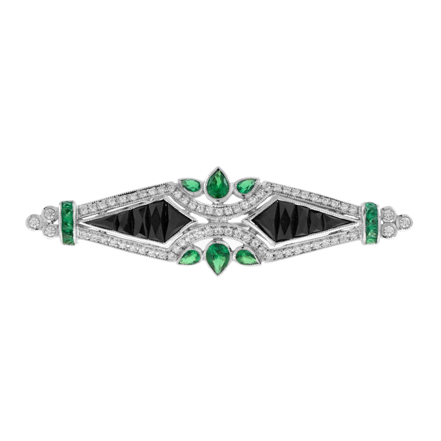 Diamond Emerald Onyx Art Deco Style Brooch