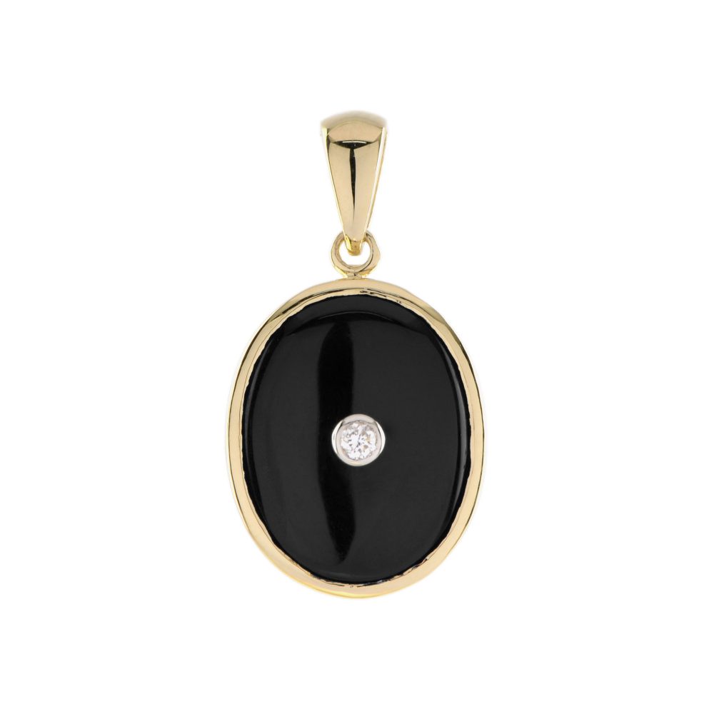 Diamond and Onyx Art Deco Style Oval Pendant