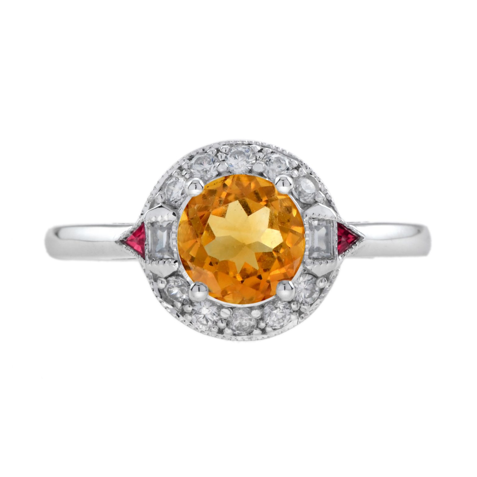 Citrine Diamond and Ruby Art Deco Style Halo Ring