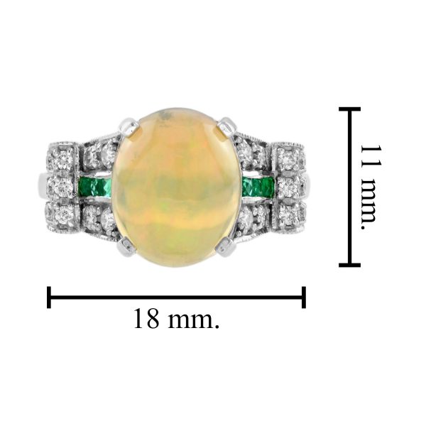 2.46 Ct. Opal Emerald Diamond Art Deco Style Solitaire Ring - Image 10