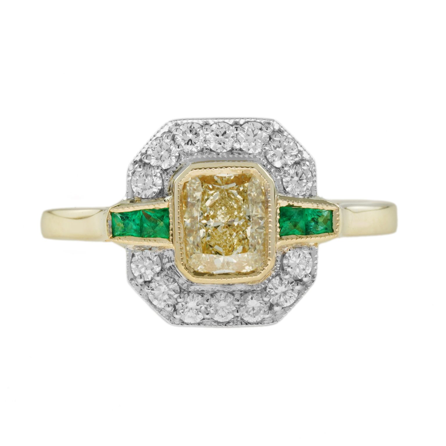 GIA Diamond and Emerald Art Deco Style Engagement Ring