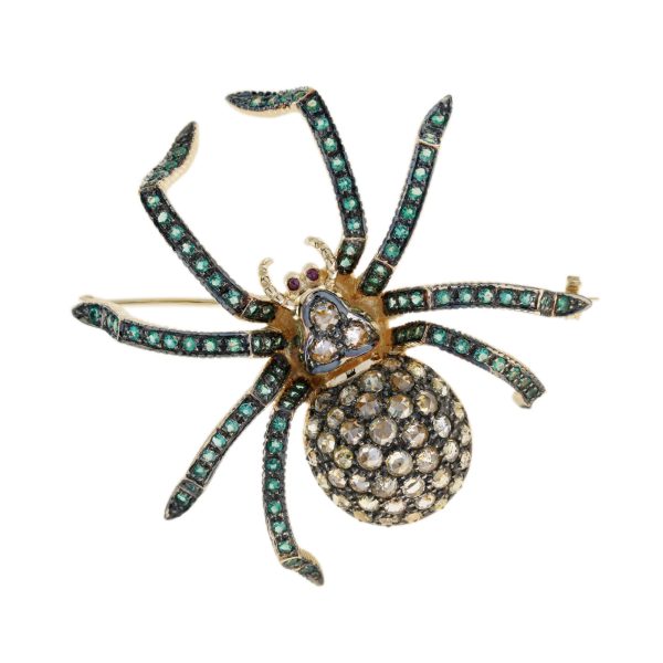 Diamond Emerald Ruby Vintage Style Spider Insect Brooch - Image 12