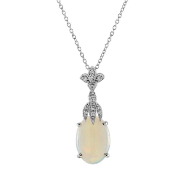 3.62 Ct. Oval Opal and Diamond Vintage Style Necklace - Image 8