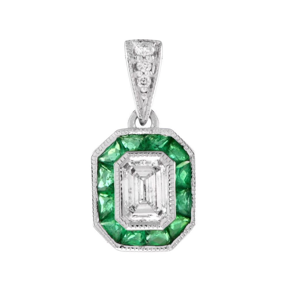 Diamond and Emerald Art Deco Style Pendant