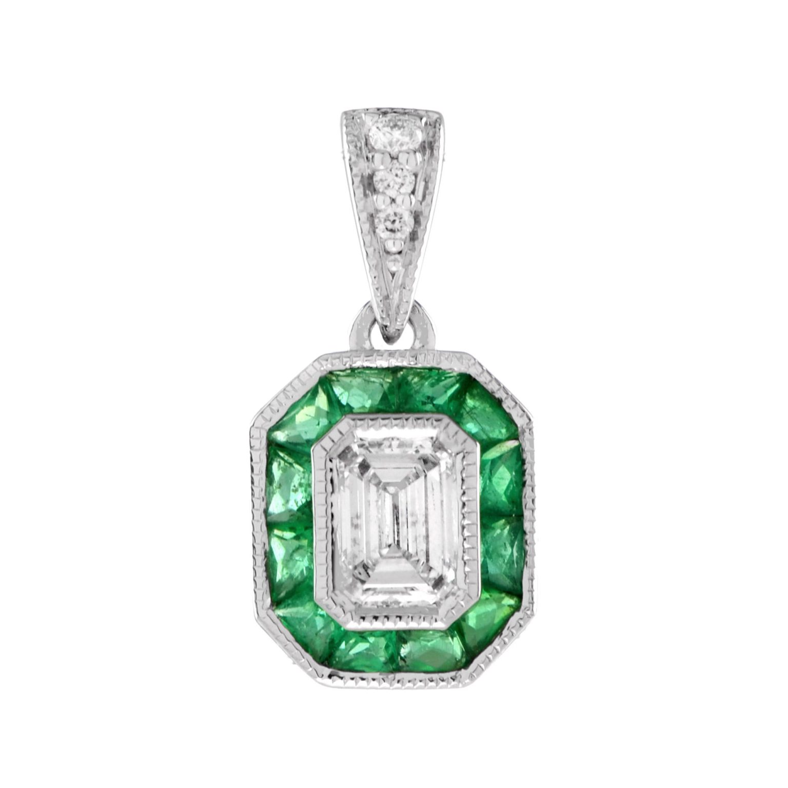 Diamond and Emerald Art Deco Style Pendant