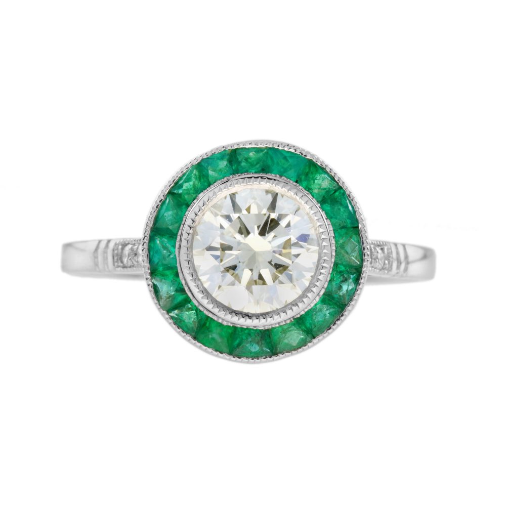 Certified Diamond and Emerald Art Deco Style Target Ring