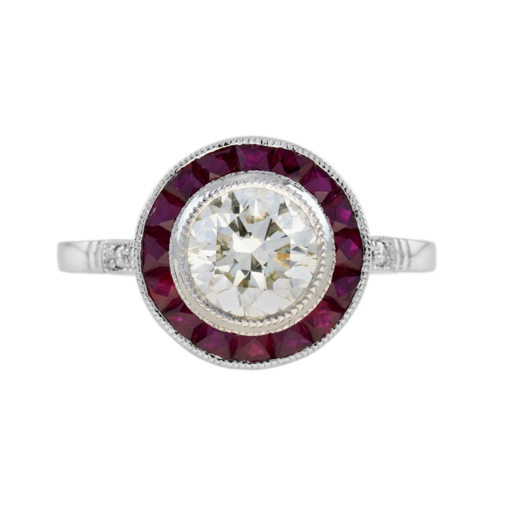 Certified Diamond and Ruby Art Deco Style Target Ring