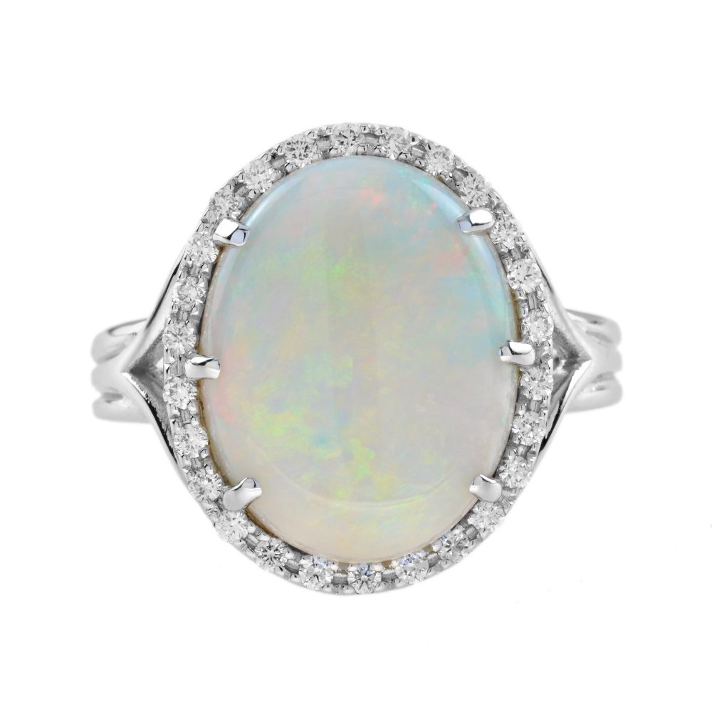 4.22 Ct. Opal and Diamond Vintage Style Cocktail Ring