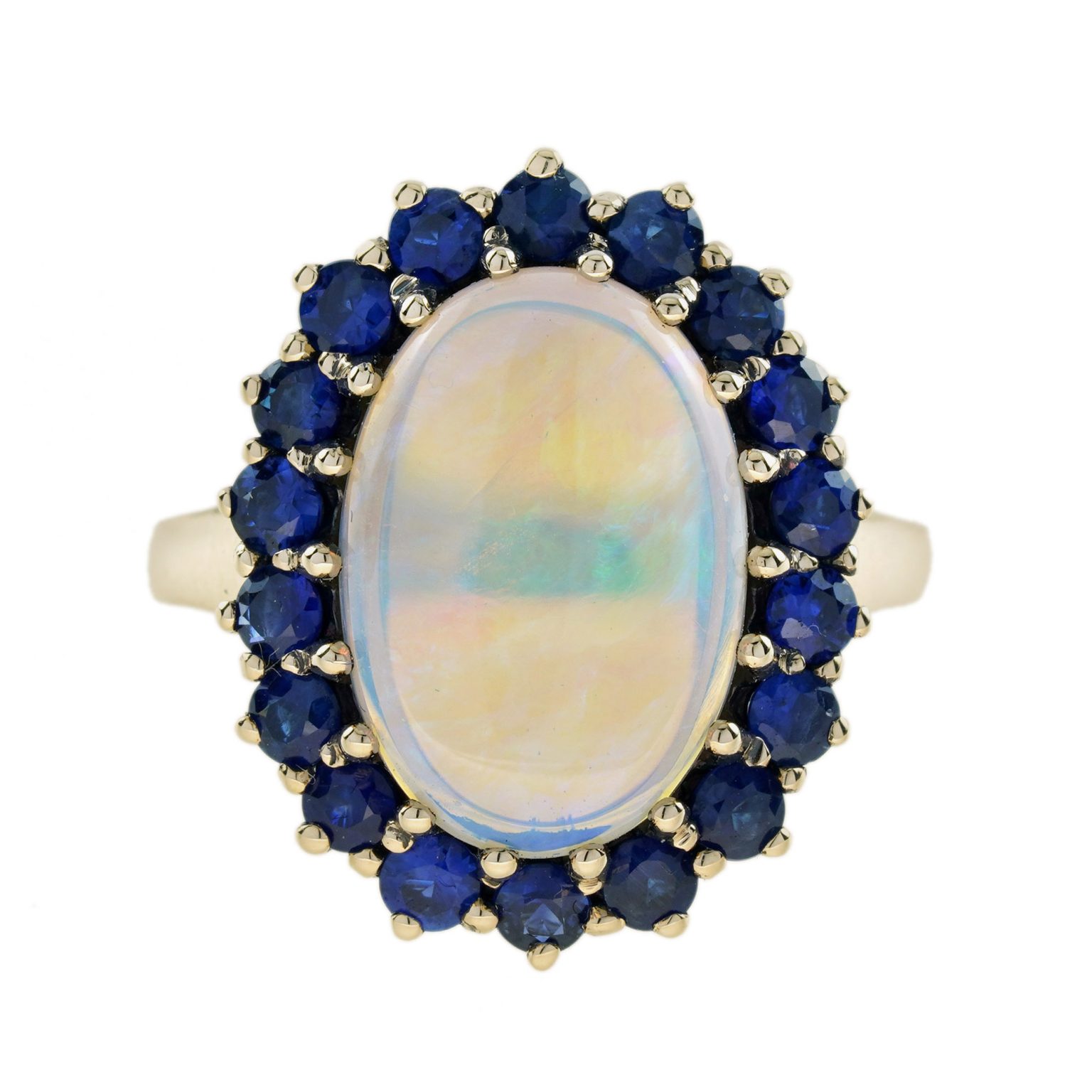 3.43 Ct. Opal with Blue Sapphire Vintage Style Cocktail Ring