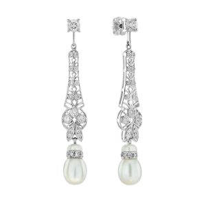 Pearl and Diamond Vintage Style Drop Earrings