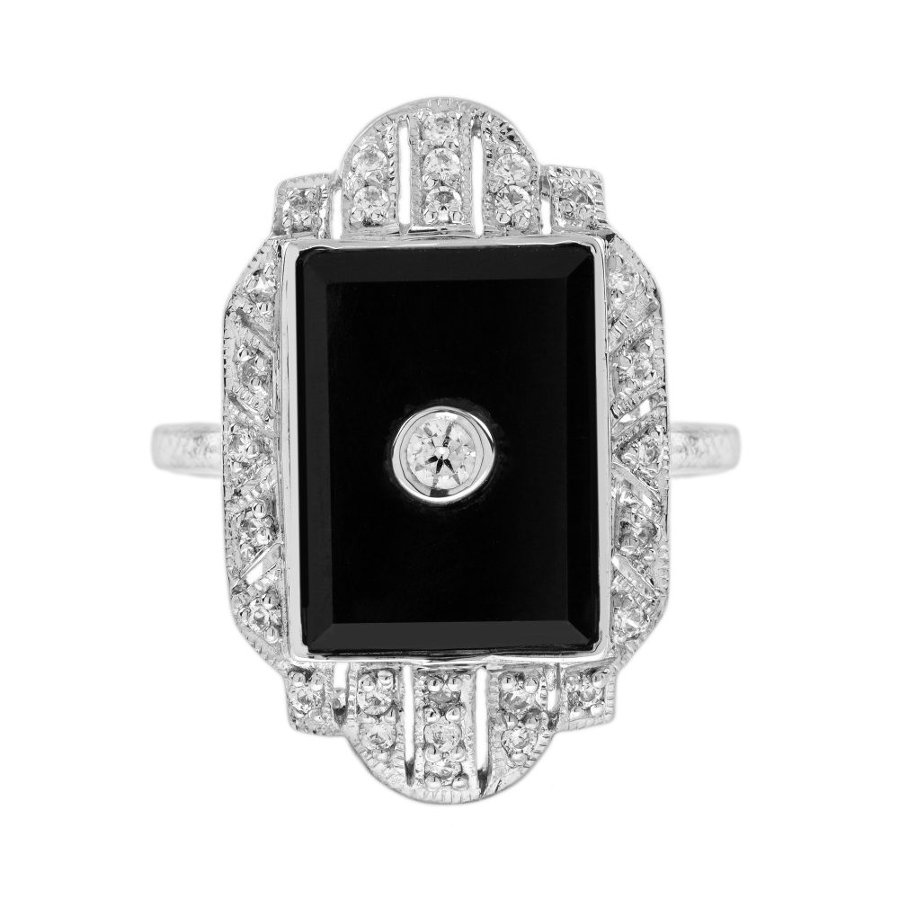 Diamond and Onyx Art Deco Style Dinner Ring