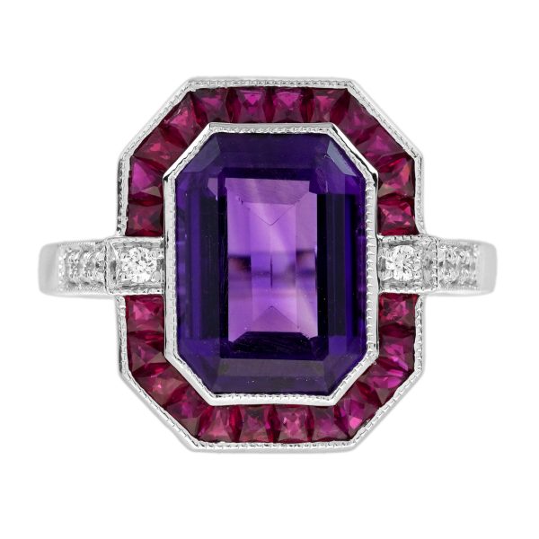 Amethyst Ruby Diamond Art Deco Style Celebrate Ring - Image 12