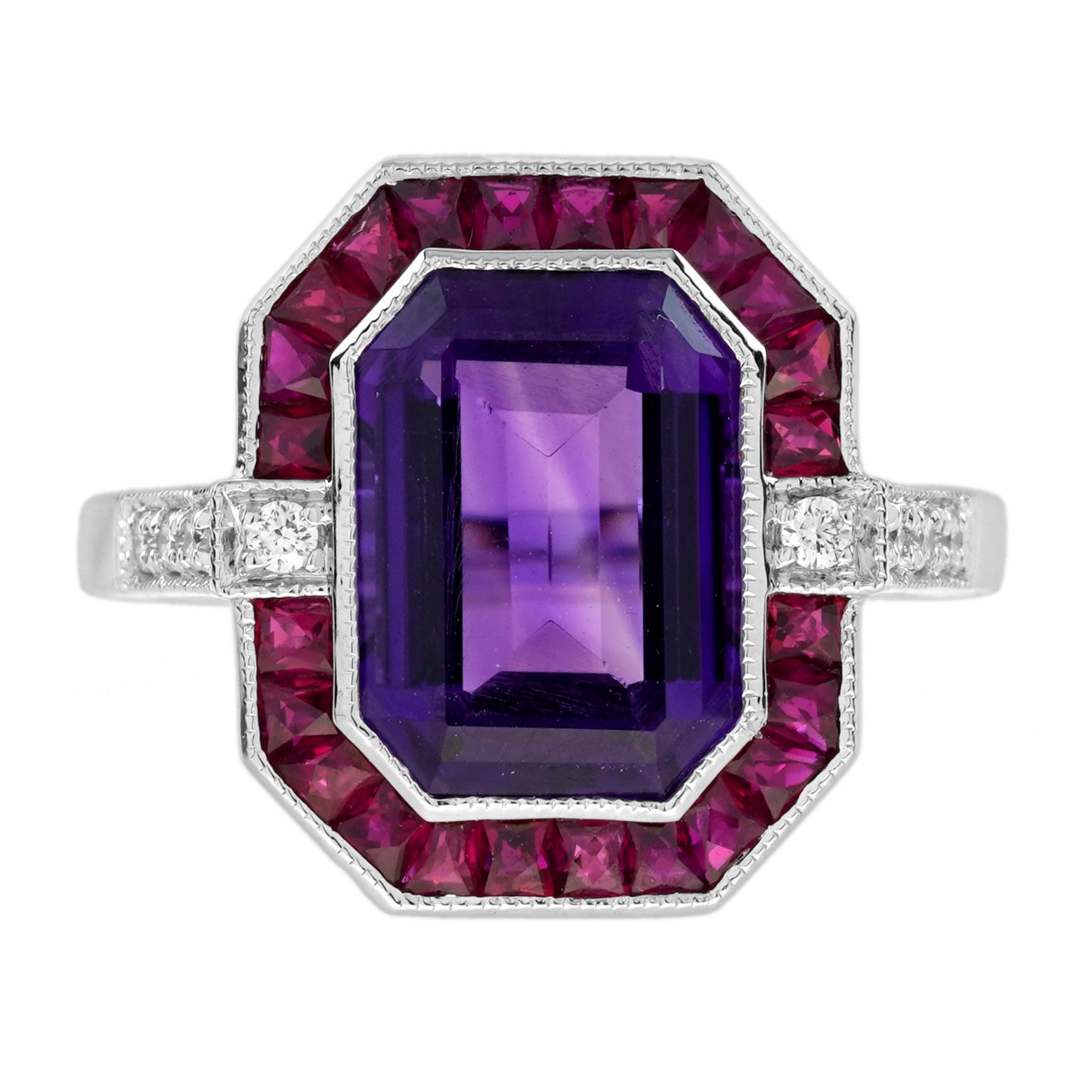 Amethyst Ruby Diamond Art Deco Style Celebrate Ring