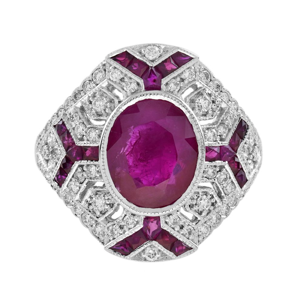 2.37 Ct. Burmese Ruby and Diamond Art Deco Style Halo Ring