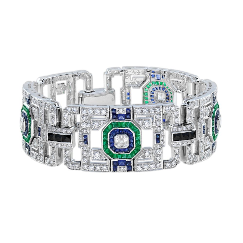 Multi Gemstones Art Deco Style Bracelet