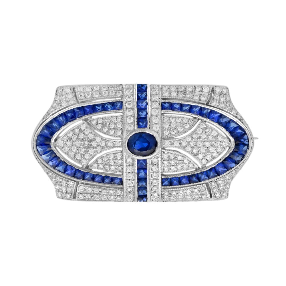 Blue Sapphire and Diamond Antique Style Brooch