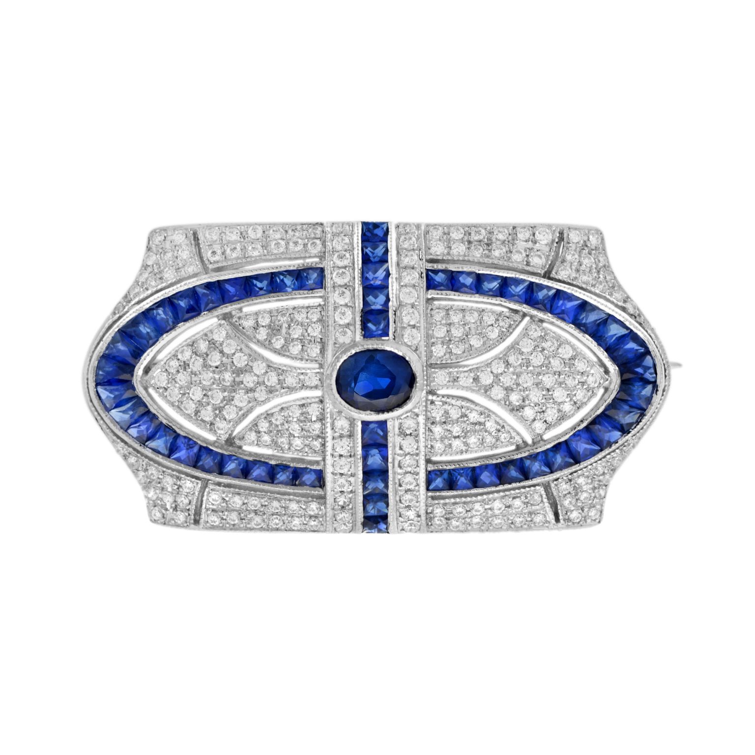 Blue Sapphire and Diamond Antique Style Brooch