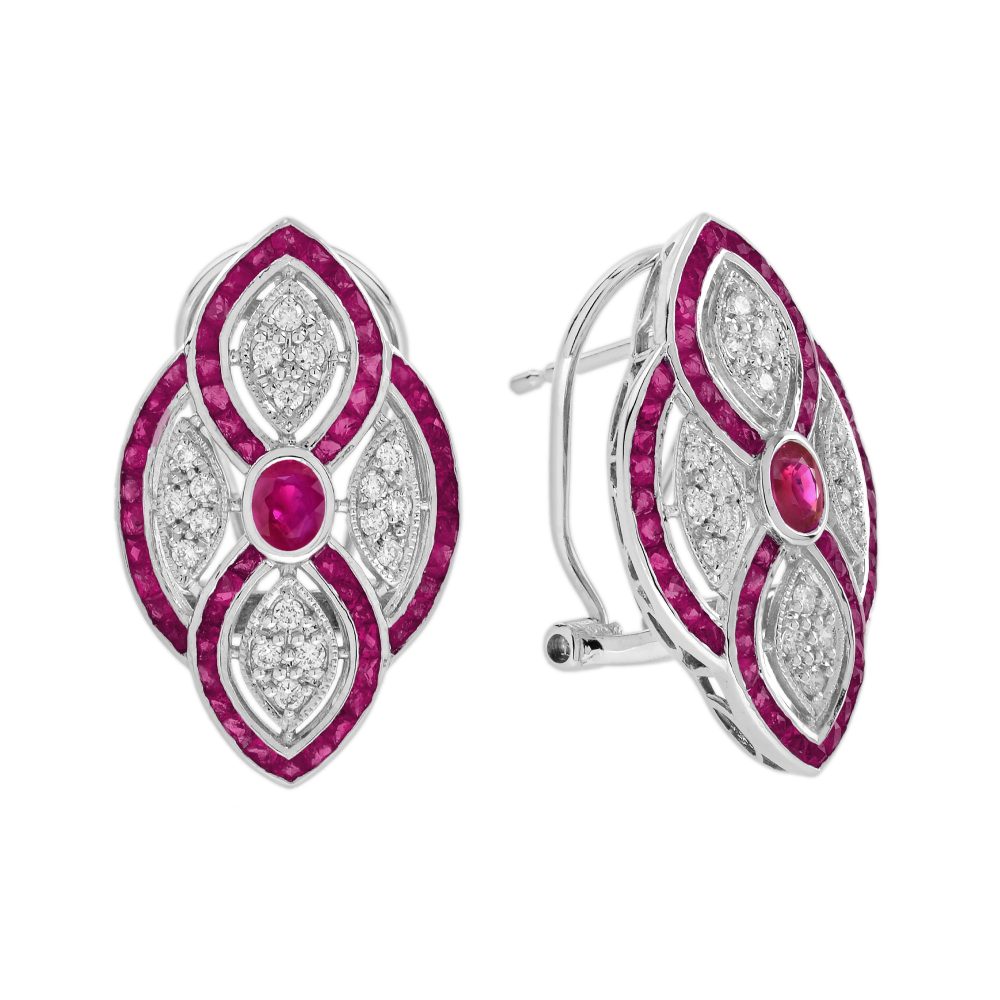 Ruby and Diamond Art Deco Style Lever Back Earring