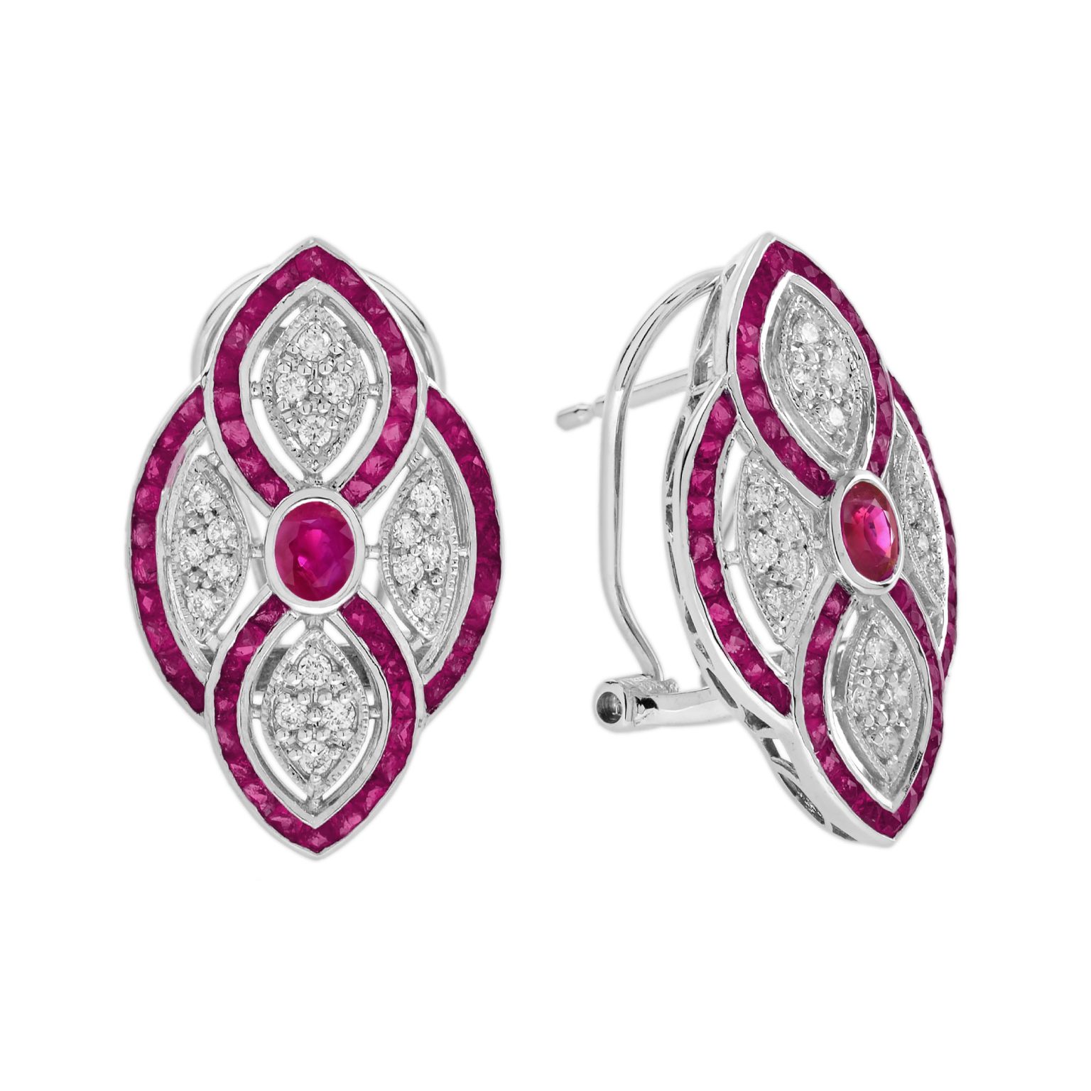Ruby and Diamond Art Deco Style Lever Back Earring