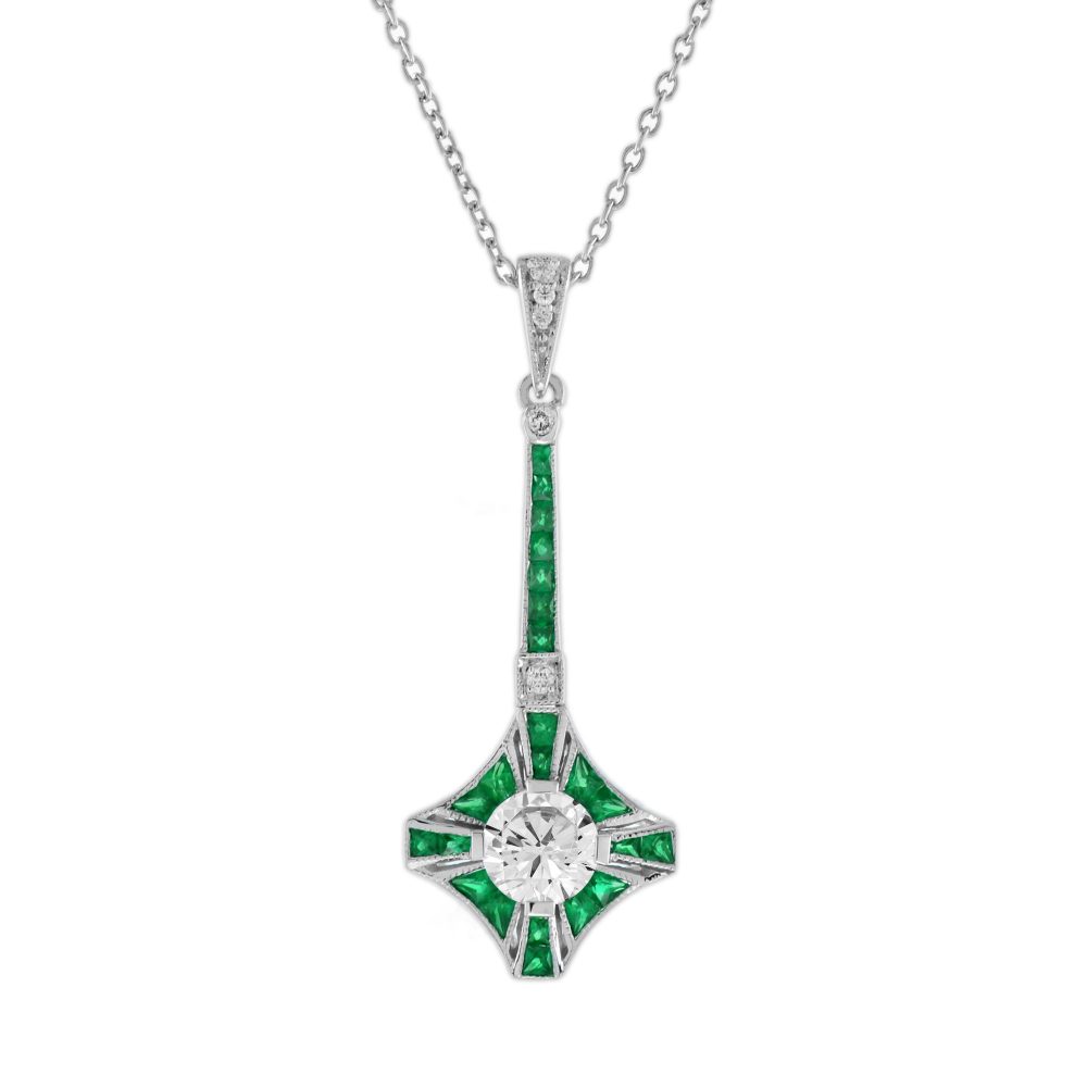 Diamond and Emerald Art Deco Style Necklace