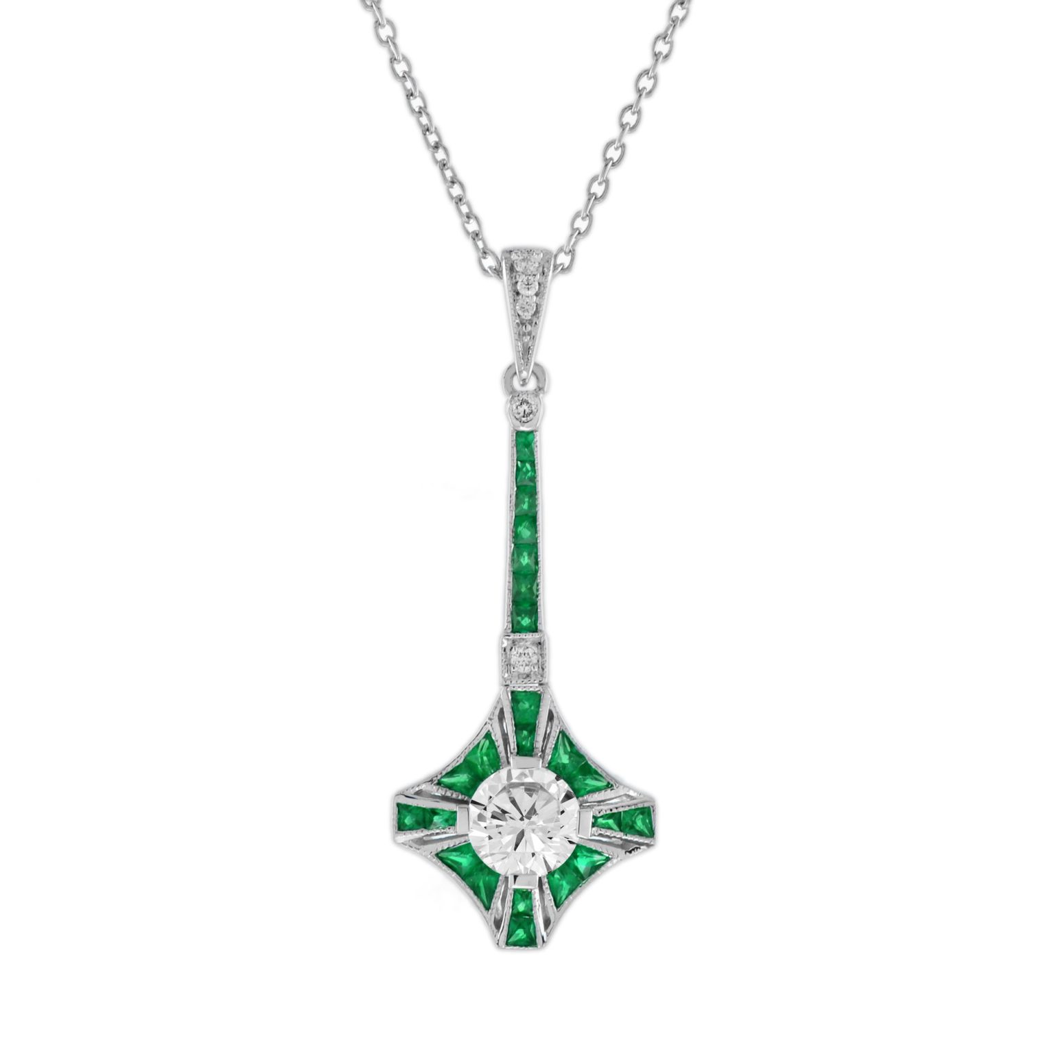 Diamond and Emerald Art Deco Style Necklace