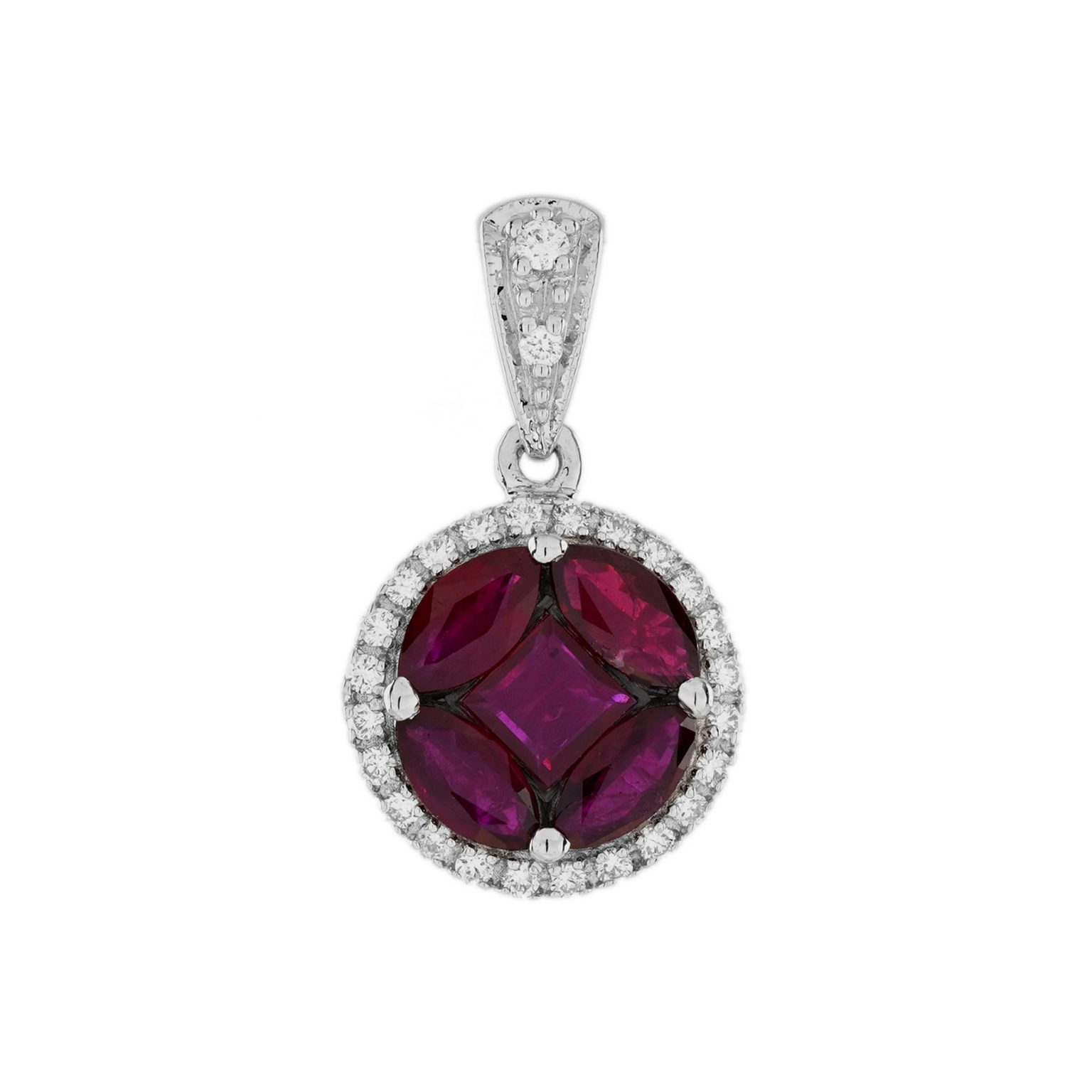 Illusion Set Ruby and Diamond Halo Pendant