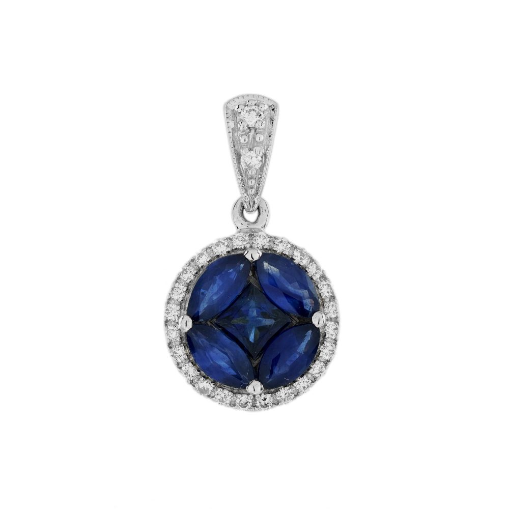 Illusion Set Blue Sapphire and Diamond Halo Pendant