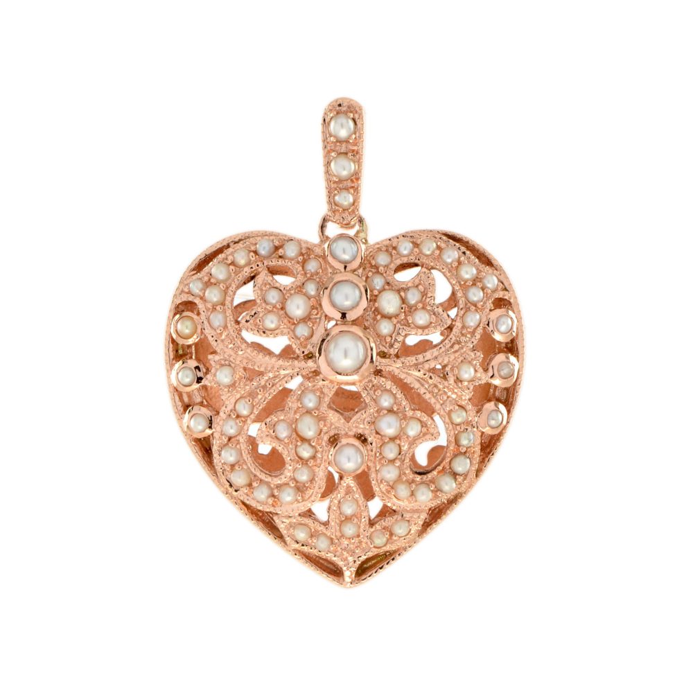 Natural Fresh Water Pearl Vintage Style Filigree Heart Pendant