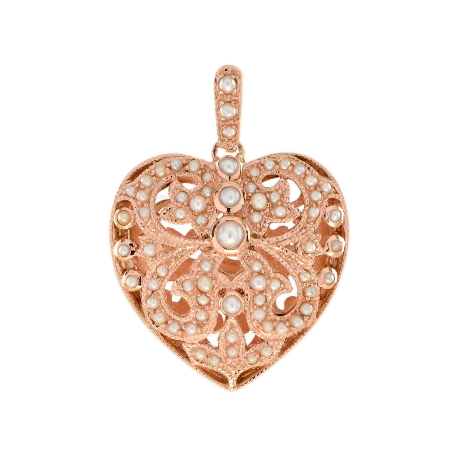 Natural Fresh Water Pearl Vintage Style Filigree Heart Pendant