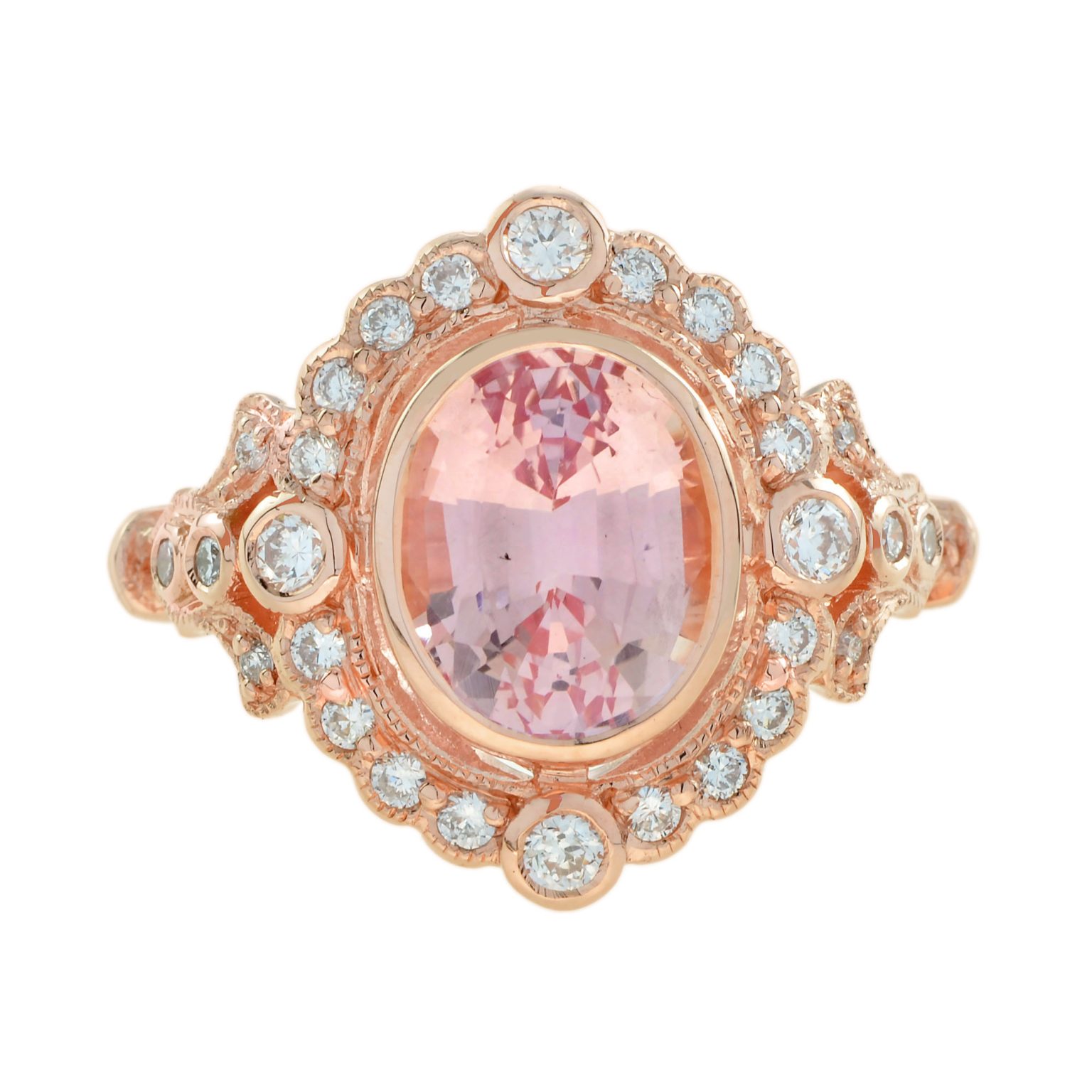 2.50 Ct. Morganite and Diamond Vintage Style Halo Engagement Ring