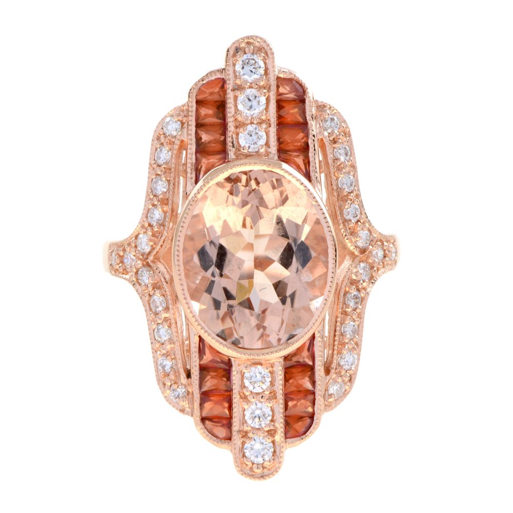 5.50 Ct. Morganite with Orange Sapphire Diamond Art Deco Style Dinner Ring
