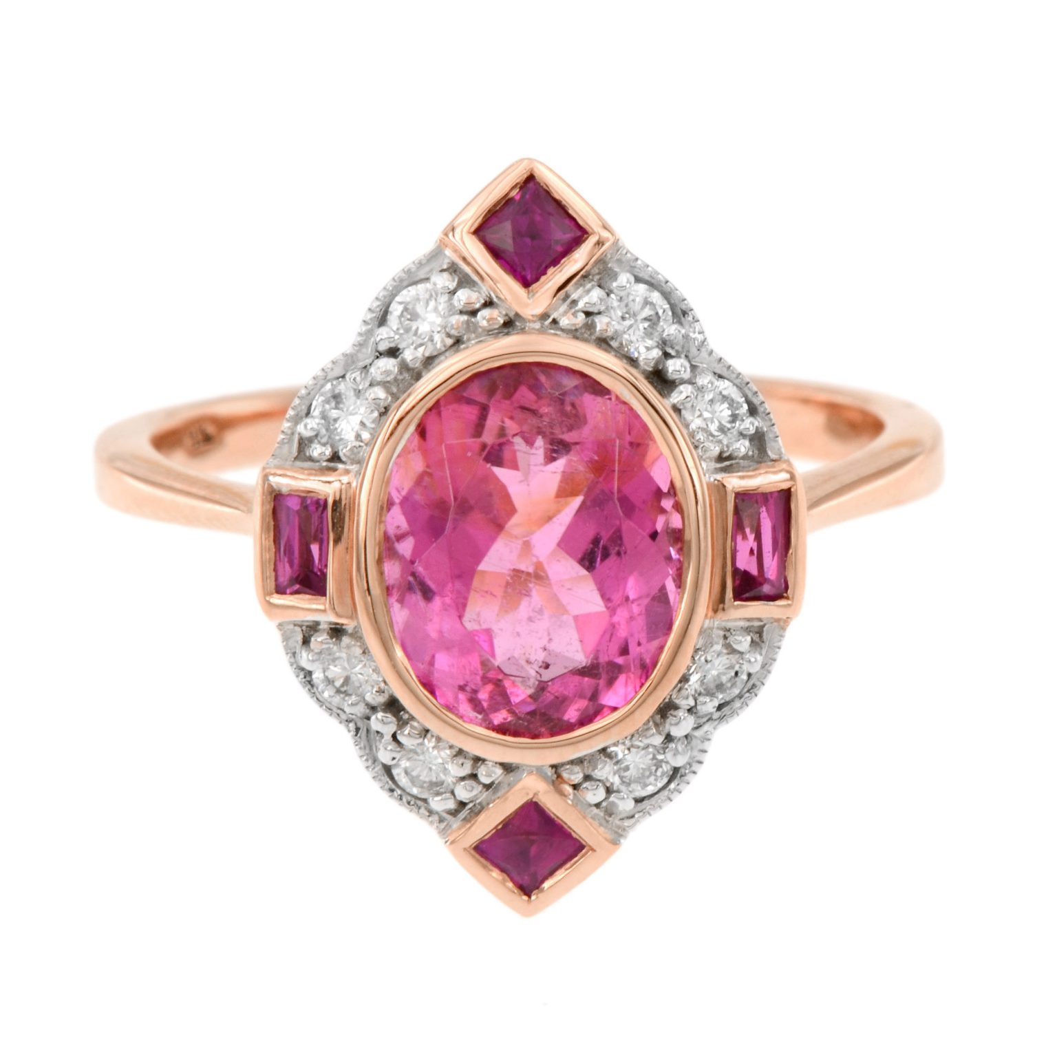 2.20 Ct. Tourmaline Ruby and Diamond Vintage Inspired Engagement Ring