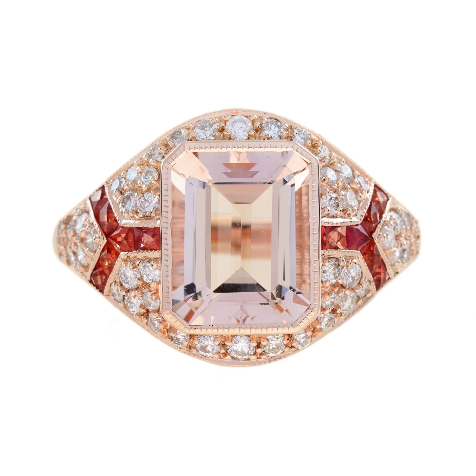 Morganite Orange Sapphire Diamond Art Deco Style Engagement Ring