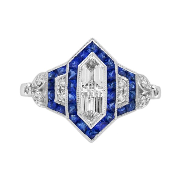 Diamond Illusion Set with Sapphire Art Deco Style Engagement Ring - Image 8