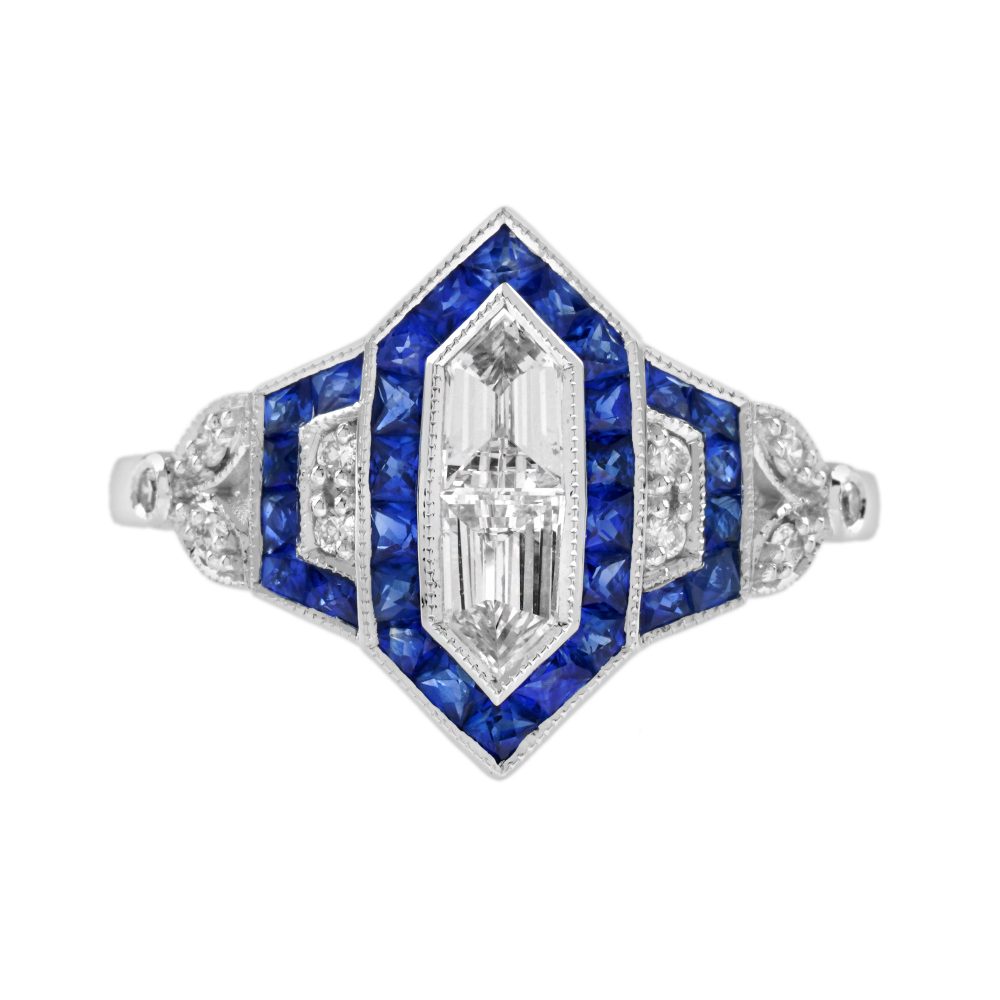 Diamond Illusion Set with Sapphire Art Deco Style Engagement Ring